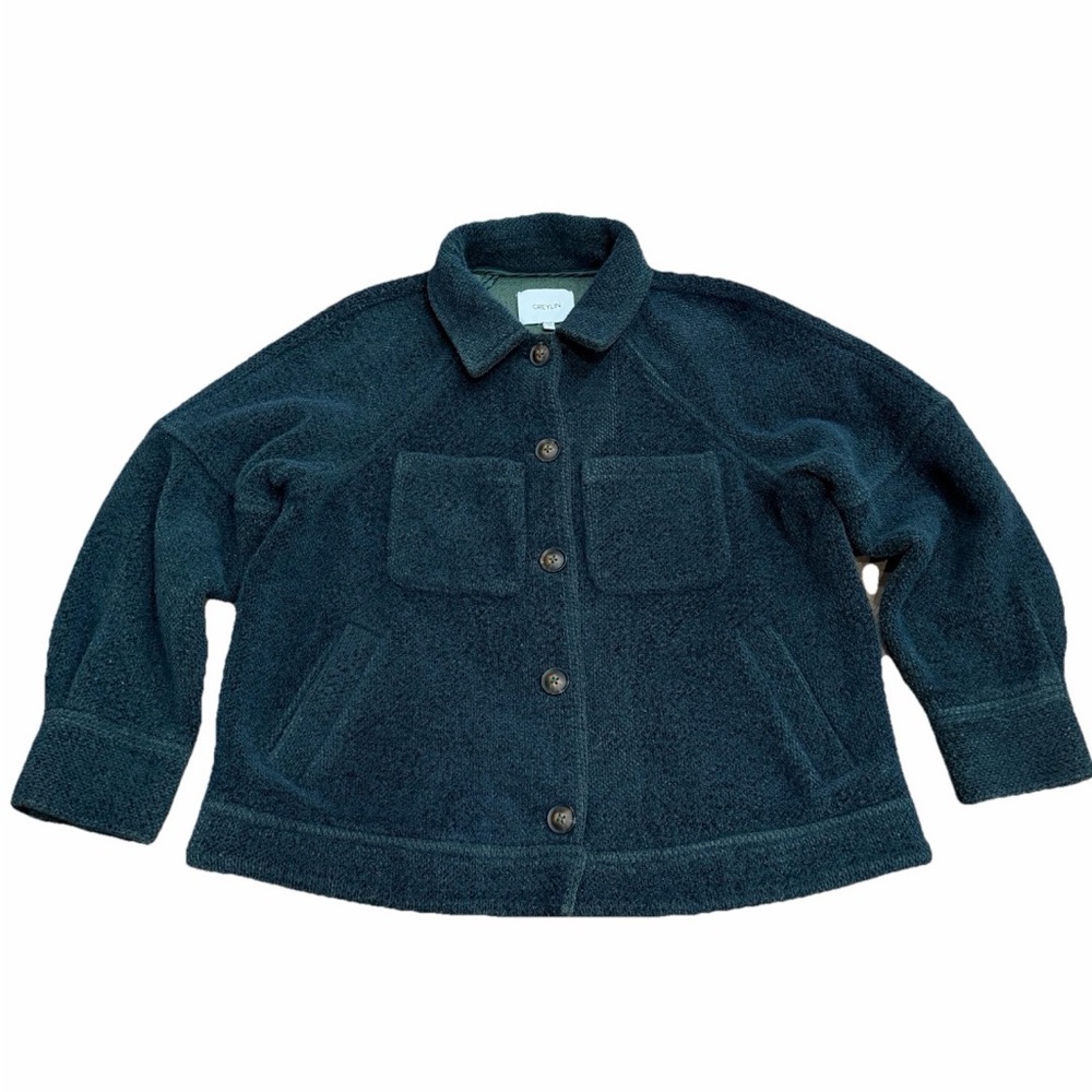 Anthropologie GREYLIN Crop Boxy Jacket Pockets Size Small Green KJ1520A Boho